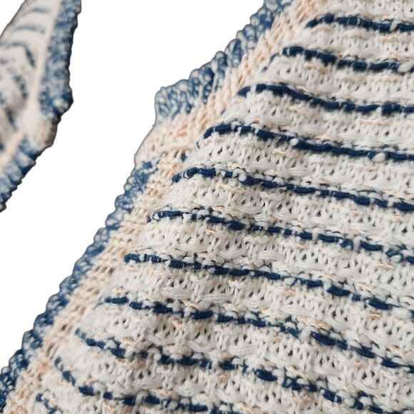 Ann Taylor Factory Blazer Sweater Cardigan Medium Striped Peach Teal Cream - Picture 9 of 11